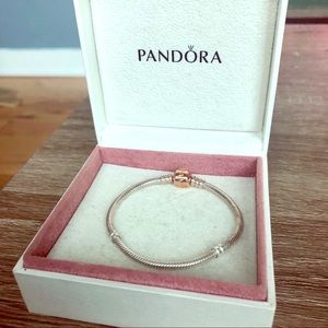 Pandora Silver bracelet with rose gold clasp
